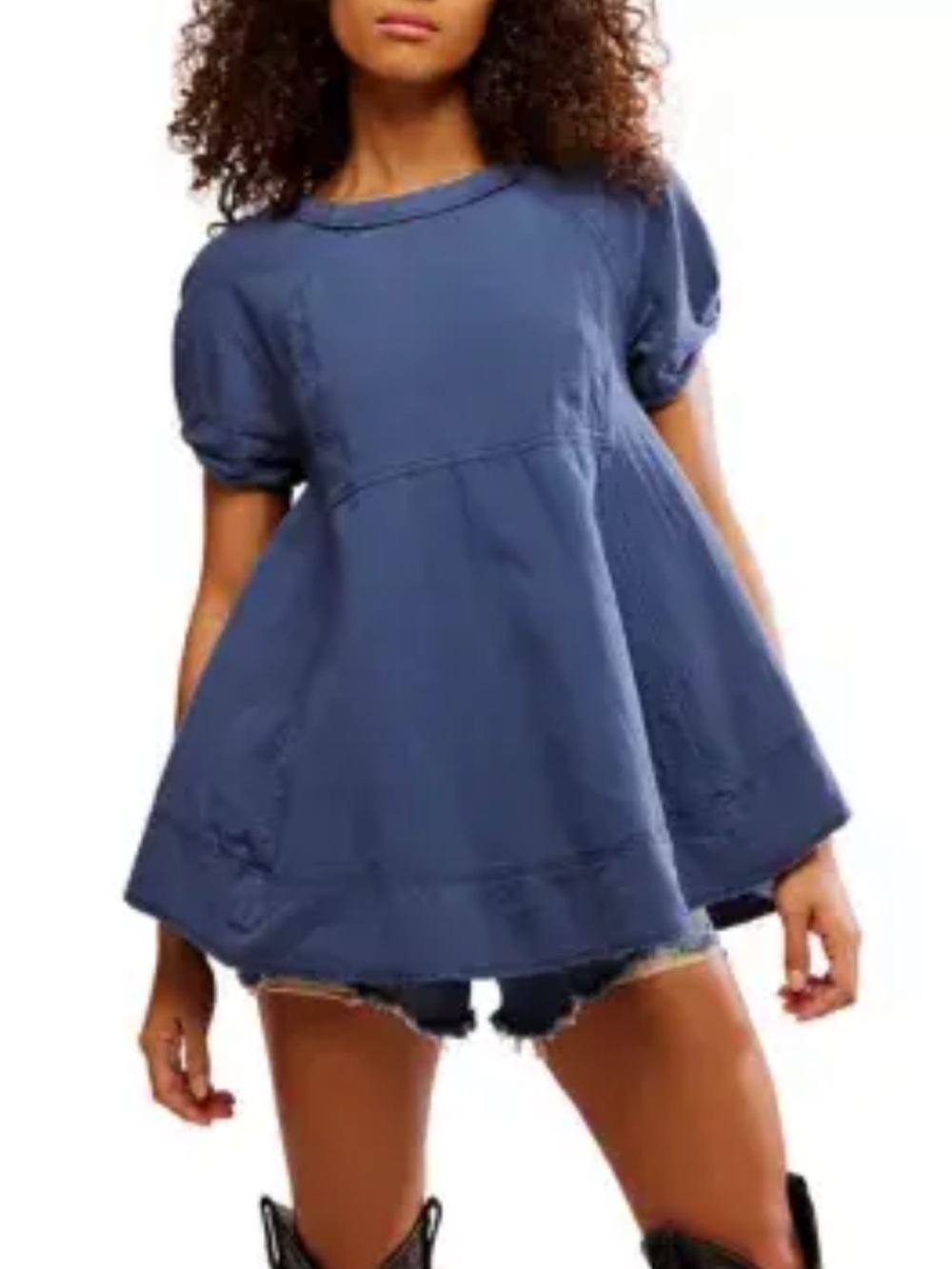 Free People Indigo Blue Short-Sleeve Swing Tunic
